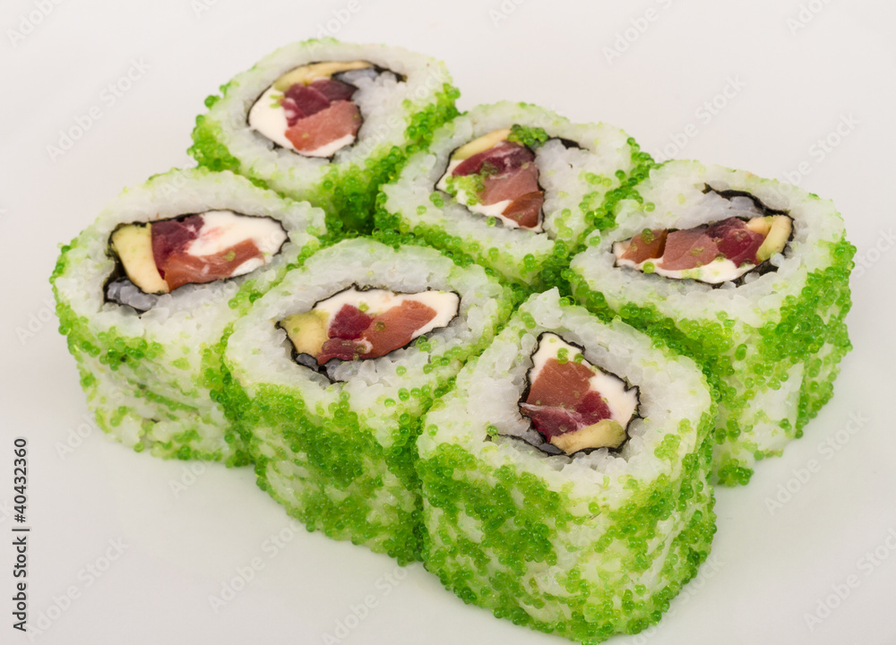 Tobiko Spicy Maki Sushi - Hot Roll with various type of Tobiko ( Tobiko Spicy Maki Sushi - Hot Roll with various type of Tobiko (