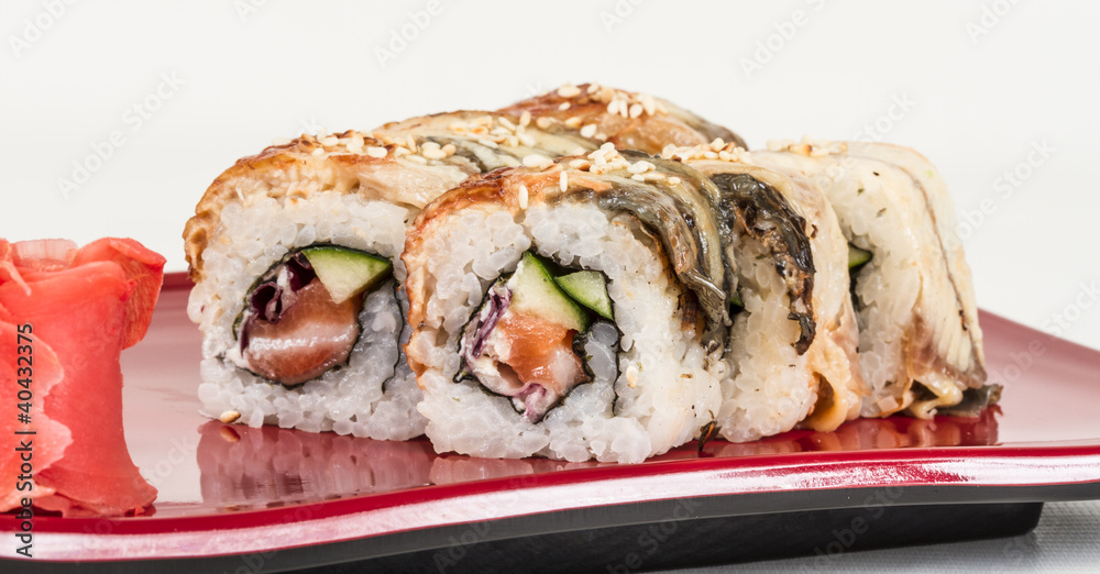 Japanese traditional Cuisine - Maki Roll with Cucumber , Cream C