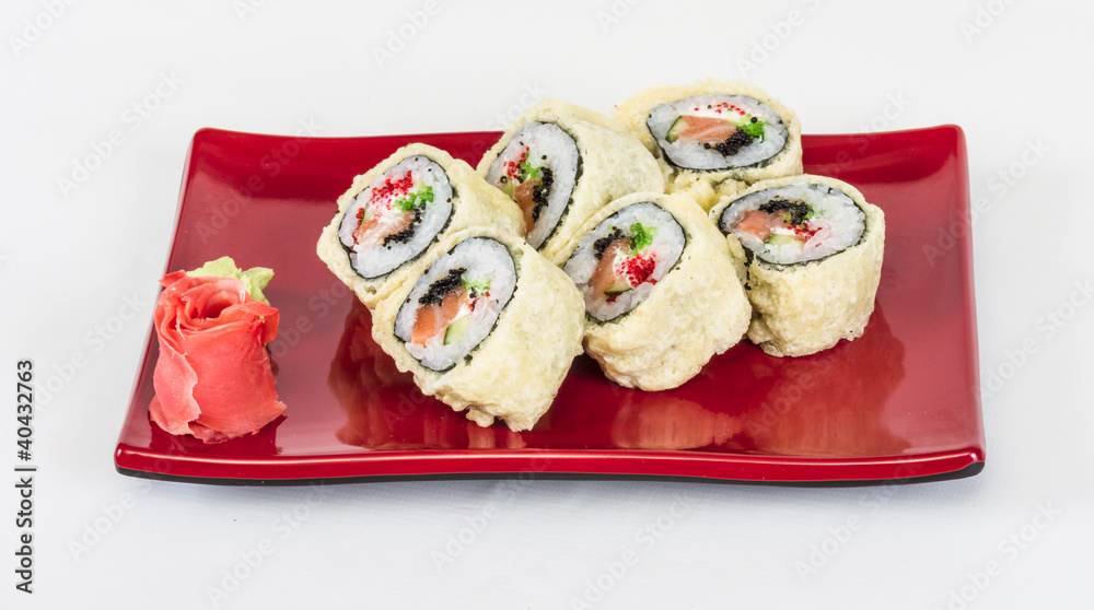Japanese Cuisine -Tempura Maki Sushi (Deep Fried Roll made of sa Japanese Cuisine -Tempura Maki Sushi (Deep Fried Roll made of sa
