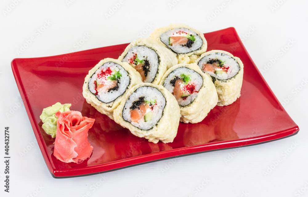 Japanese Cuisine -Tempura Maki Sushi (Deep Fried Roll made of sa Japanese Cuisine -Tempura Maki Sushi (Deep Fried Roll made of sa