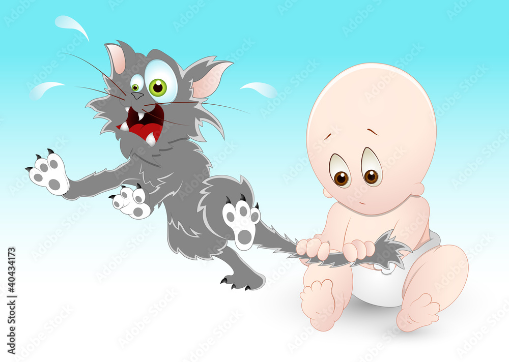 Naughty Baby with Pet Cat Naughty Baby with Pet Cat