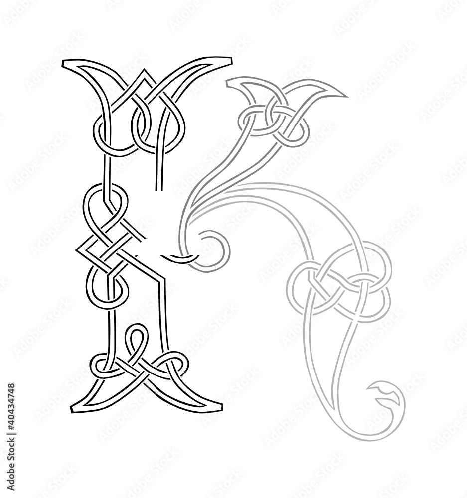A Celtic Knot-work Capital Letter K Stylized Outline Stock Vector ...