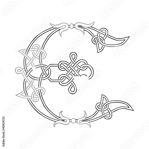 A Celtic Knot-work Capital Letter E Stylized Outline