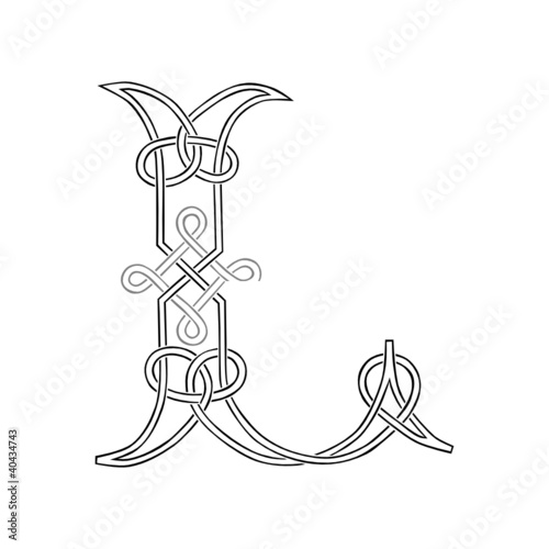 A Celtic Knot-work Capital Letter L Stylized Outline