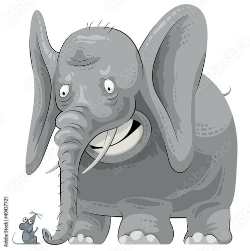 Scared elephant seeing mouse