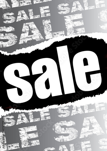 Gray sale poster with teared out black space for text