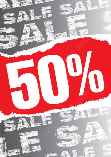 Gray sale poster with teared out red space for text