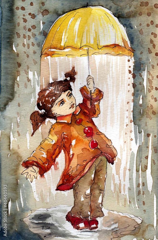 dziewczynka z parasolką - obrazy, fototapety, plakaty 