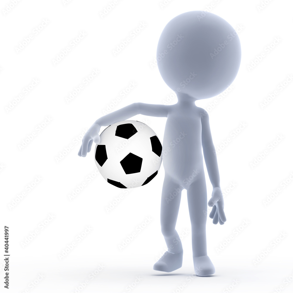 Football, soccer. 3d little man with ball. On white Football, soccer. 3d little man with ball. On white
