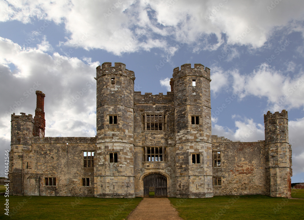 Old castle ruin in England with cloudy sky Old castle ruin in England with cloudy sky