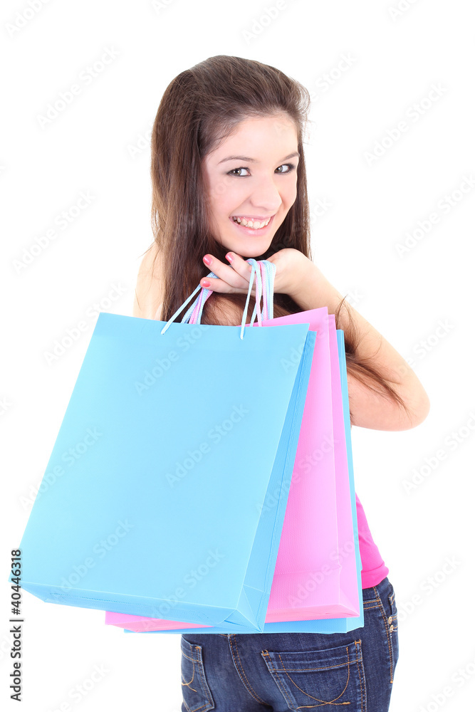 Happy teenager with shopping bags Happy teenager with shopping bags
