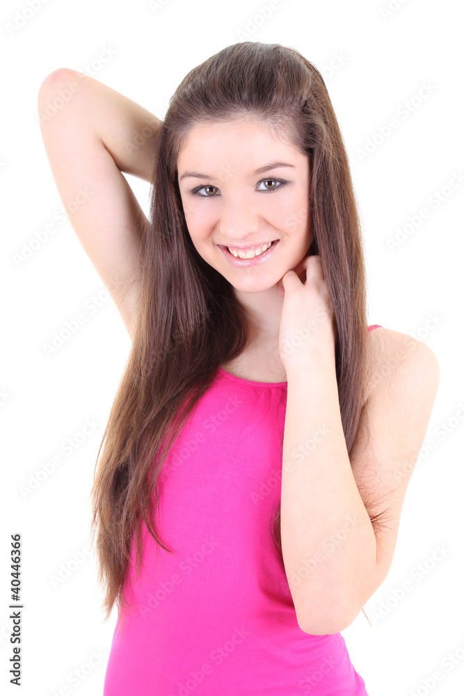 Happy teenager in pink t-shirt Happy teenager in pink t-shirt