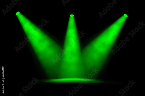 Three Green Foggy Spotlights Converging