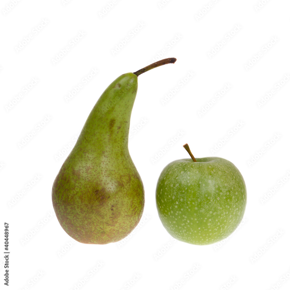 A green pear and a green apple isolated A green pear and a green apple isolated