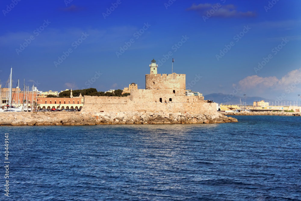 Greece.Rhodes.An ancient fortification round an old city..