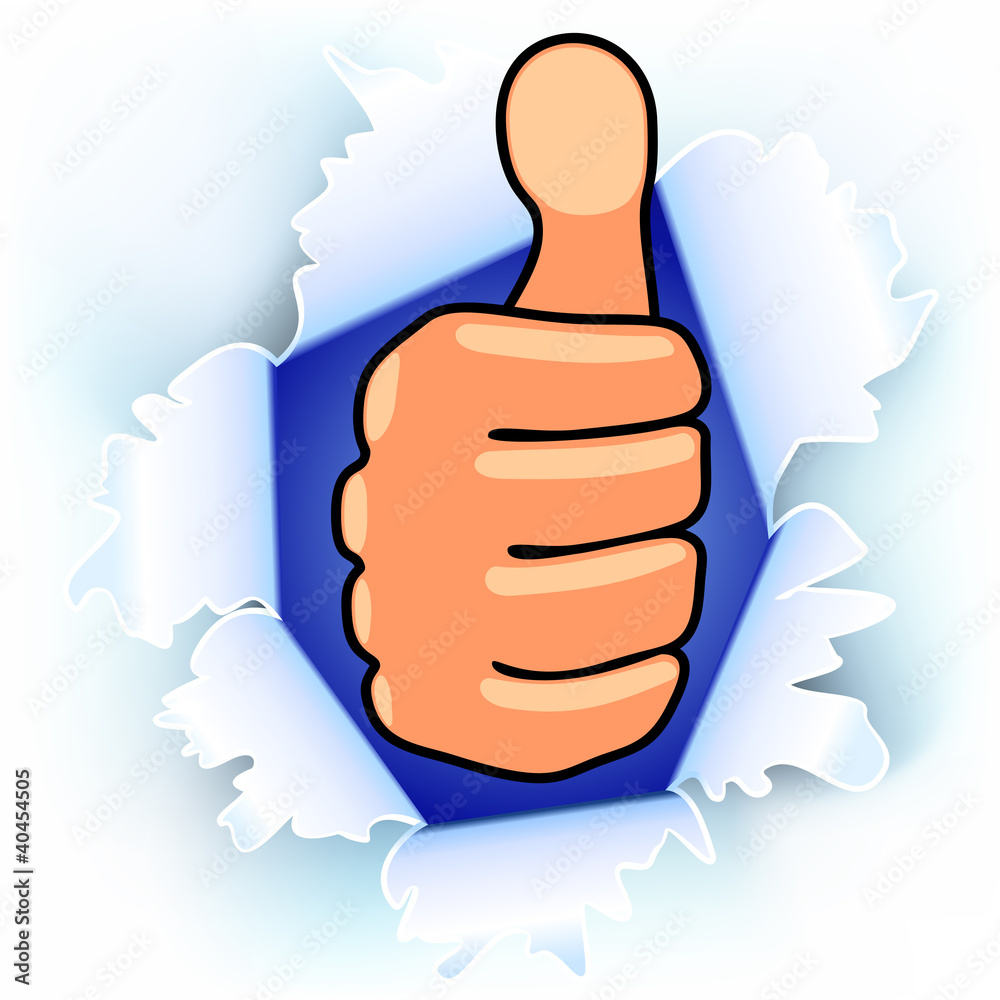 Torn paper and thumb up