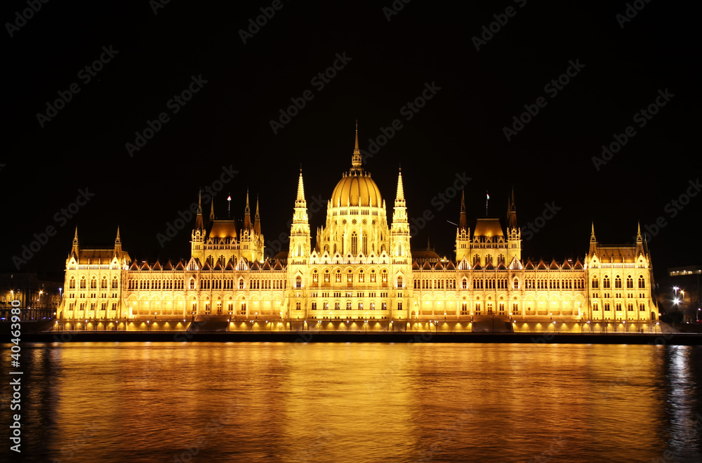 Hungarian Parliament Building at Night Budapest Hungary