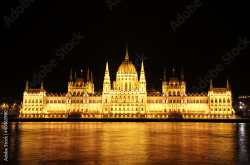 Hungarian Parliament Building at Night Budapest Hungary © boscorelli