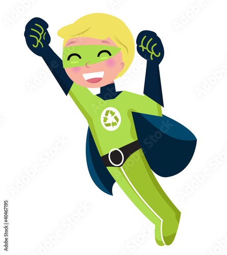 Green super hero boy isolated on white