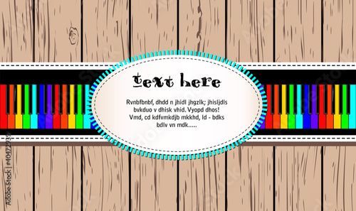 Wooden card with rainbow piano and text