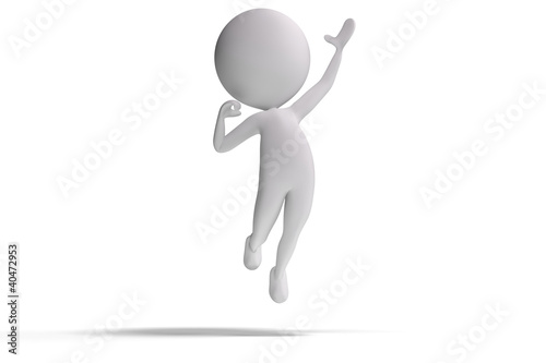 Happy 3d human wins and jumps in the air