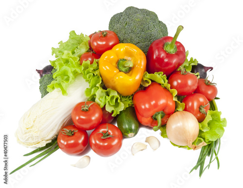 Fresh vegetable with leaves isolated on white background