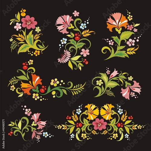 Vector Floral Ornaments in Russian Style