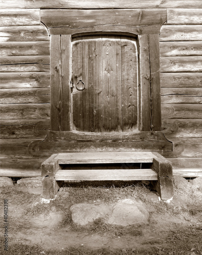 door in old wooden house, sepia #40482398
