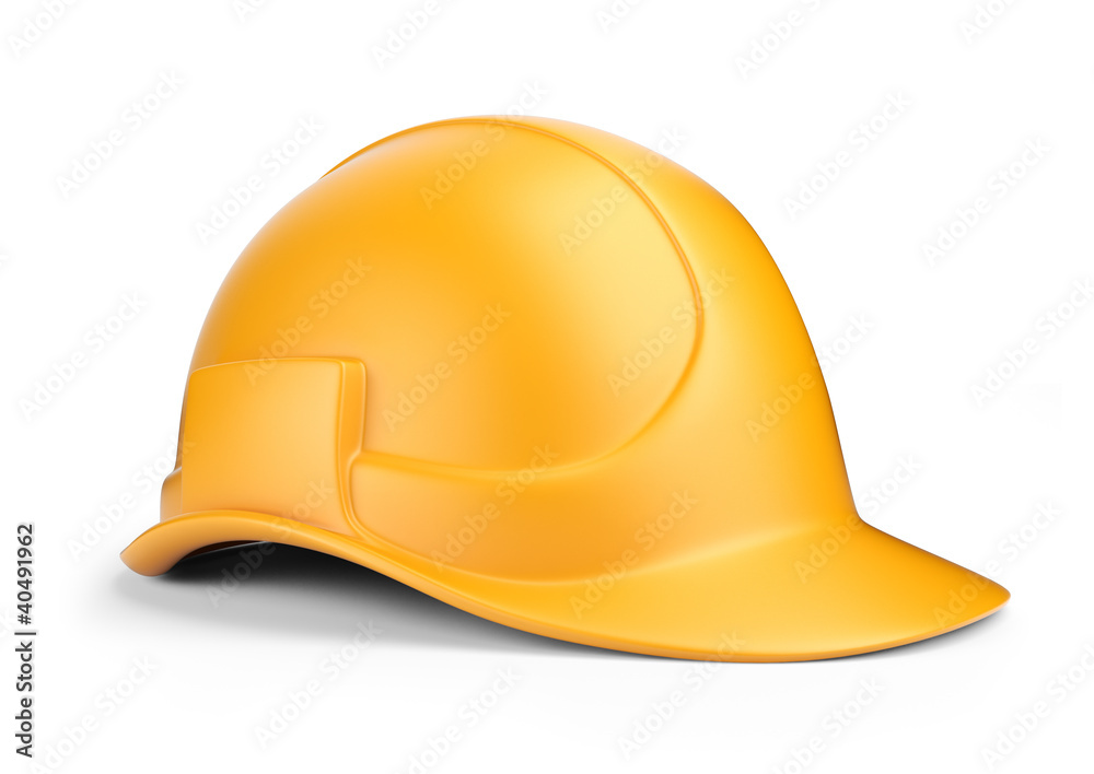 Fototapeta premium Yellow hardhat 3D. Construction tool. Icon isolated on white bac