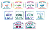 Hawaiian, French Polynesian and Fijian passport stamps.