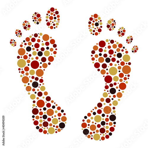 Colorful circular dot footprints vector.