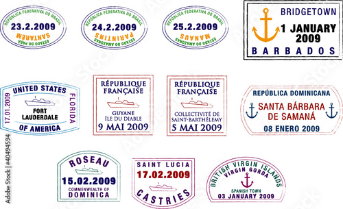 South American and Caribbean passport stamps. photo