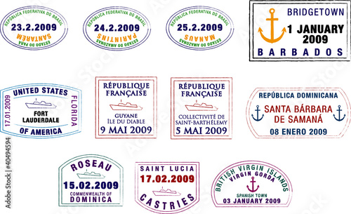South American and Caribbean passport stamps.