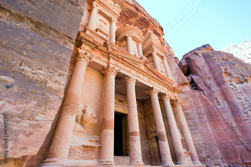 facade of The Treasury Monument in antique city Petra photo