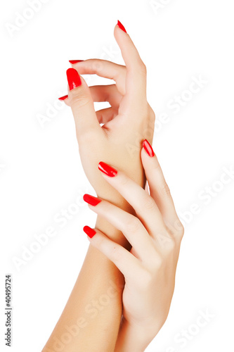 Canvas Print woman hands with red nails