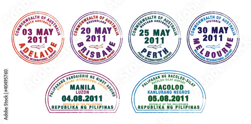 Passport stamps from Australia and the Philippines. photo