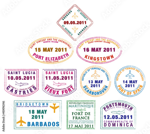 Passport stamp of the Windward Islands of the Caribbean. photo