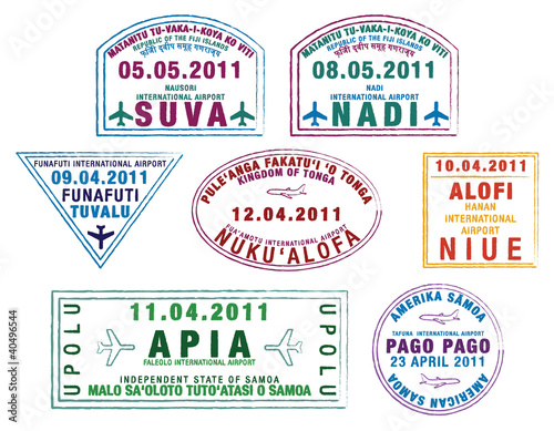 Colourful passport stamps from the Pacific Islands. photo