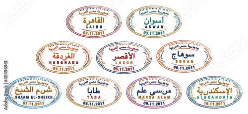 Stylized Egyptian passport stamps in vector format.