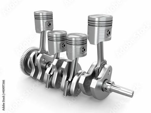 Pistons and crankshaft. four cylinder engine photo