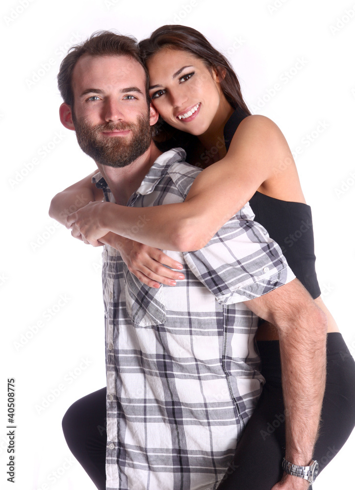 Naklejka premium Happy Couple Piggybacking his Beautiful Girlfriend
