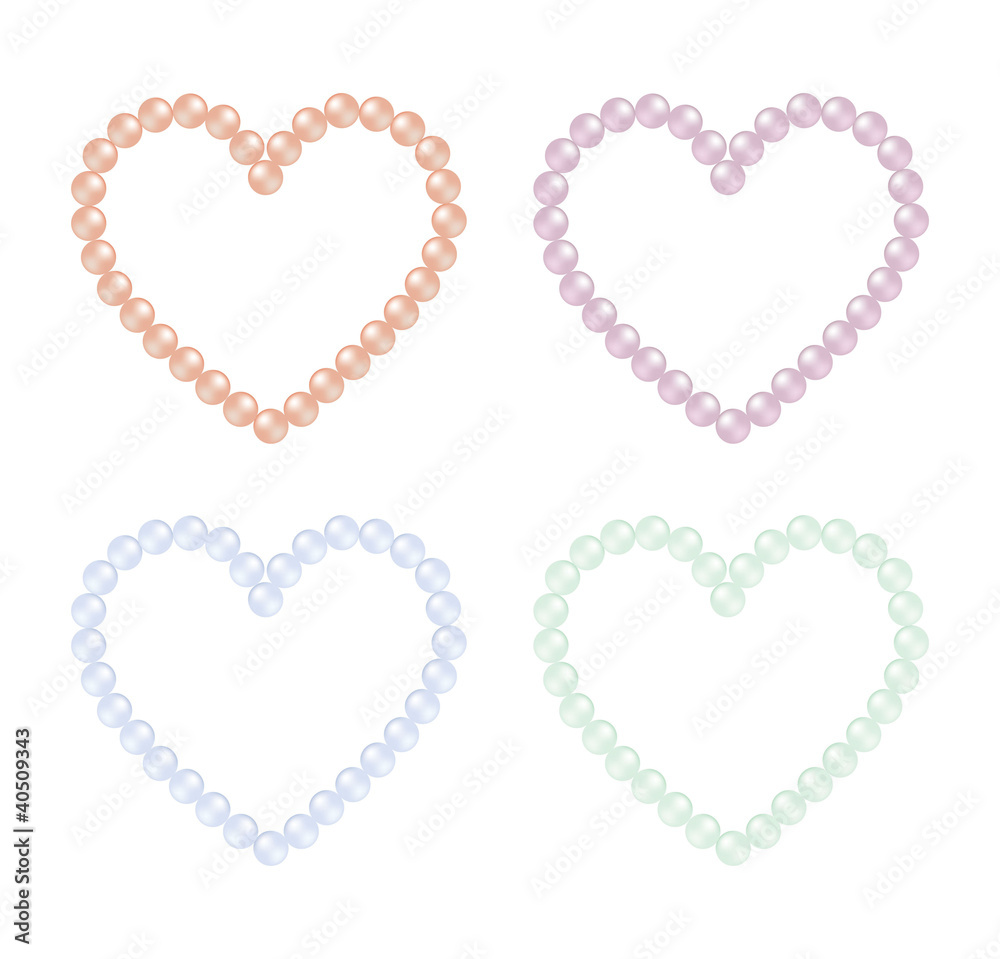 Coloured pearl hearts in vector format.