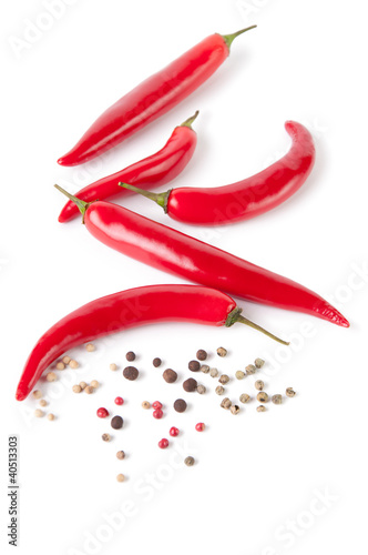 Red chili peppers and different assorted peppers