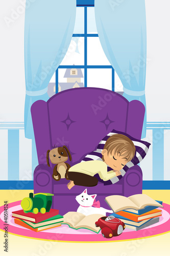 Sleeping boy with books