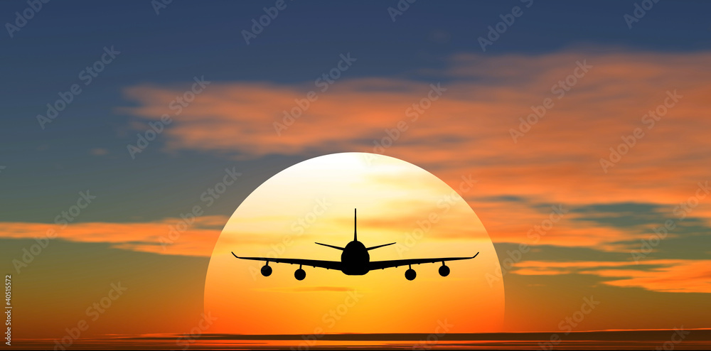 Obraz premium airplane flying against the background of sunset