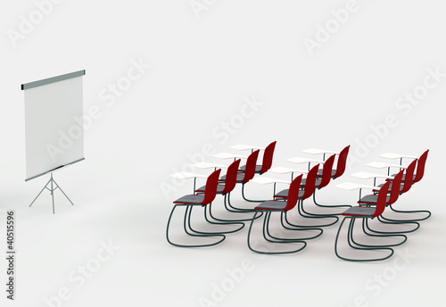 training room with marker board and chairs. isolated on a white