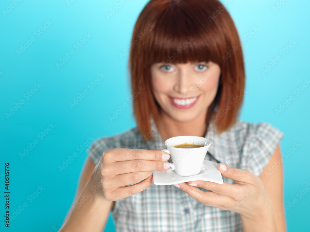 attractive young woman drinking an espresso coffee attractive young woman drinking an espresso coffee