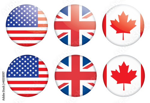 set of three badges with flags vector illustration