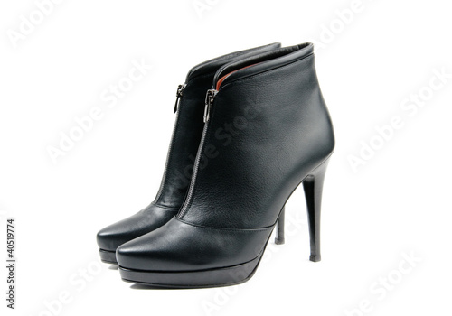 Stylish black leather womens ankle boots