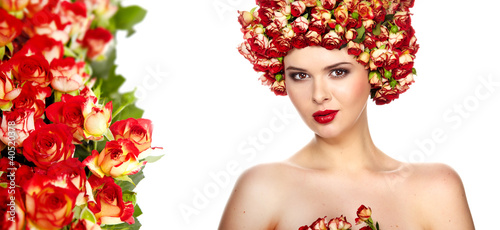 Beautiful girl with hairstyle of rose flowers